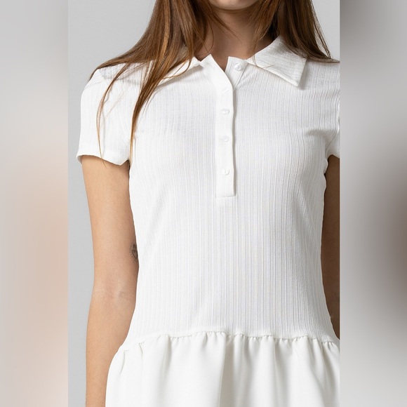 White Short Sleeve Mini Polo Tennis Dress - Picture 4 of 6
